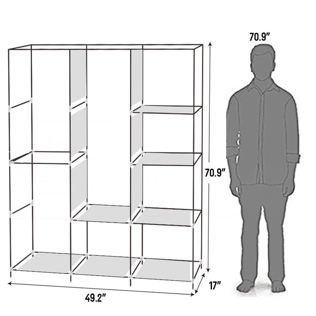 71" Portable Closet Wardrobe Clothes Rack Storage Organizer with Shelf Blue