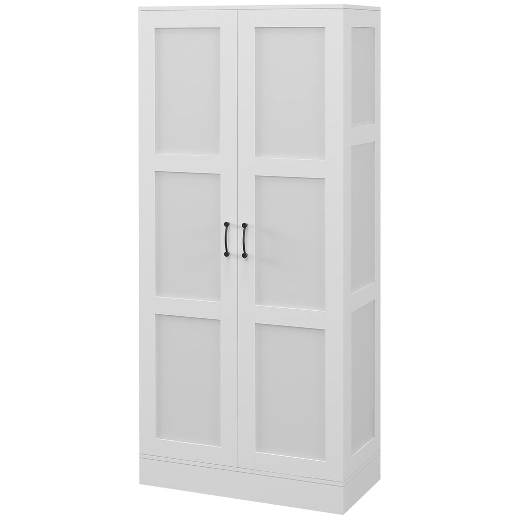 71" Tall White Storage Cabinet with Movable Shelves Modern Pantry Cupboard with Soft Close Doors