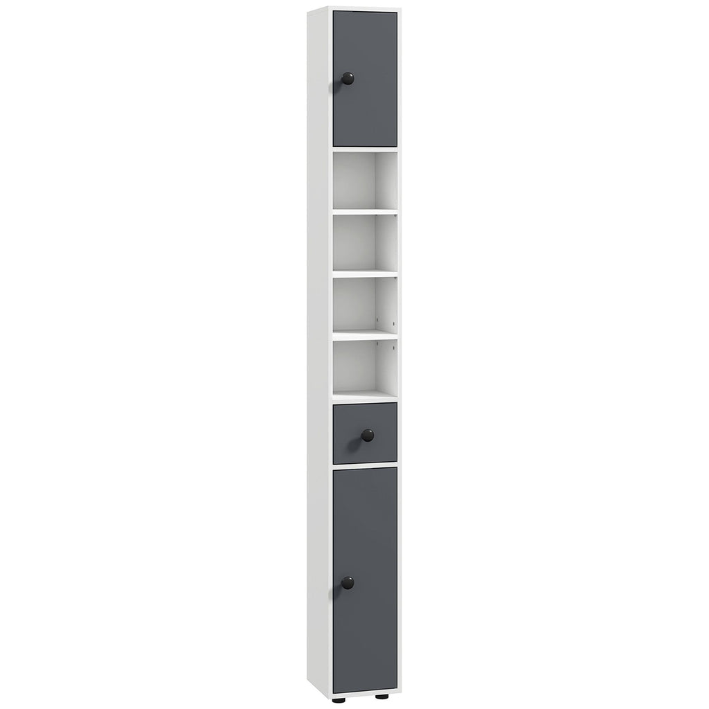 71" Tiny Cabinet for Bathroom, Small Toilet Paper Cabinet with Open Shelves, 2 Cabinets, Adjustable Shelves, Gray