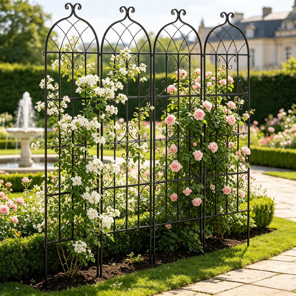 71 x 20 Inch Garden Trellis 4 Pack Rustproof Metal Decorative Trellis for Climbing Plants Outdoor Use