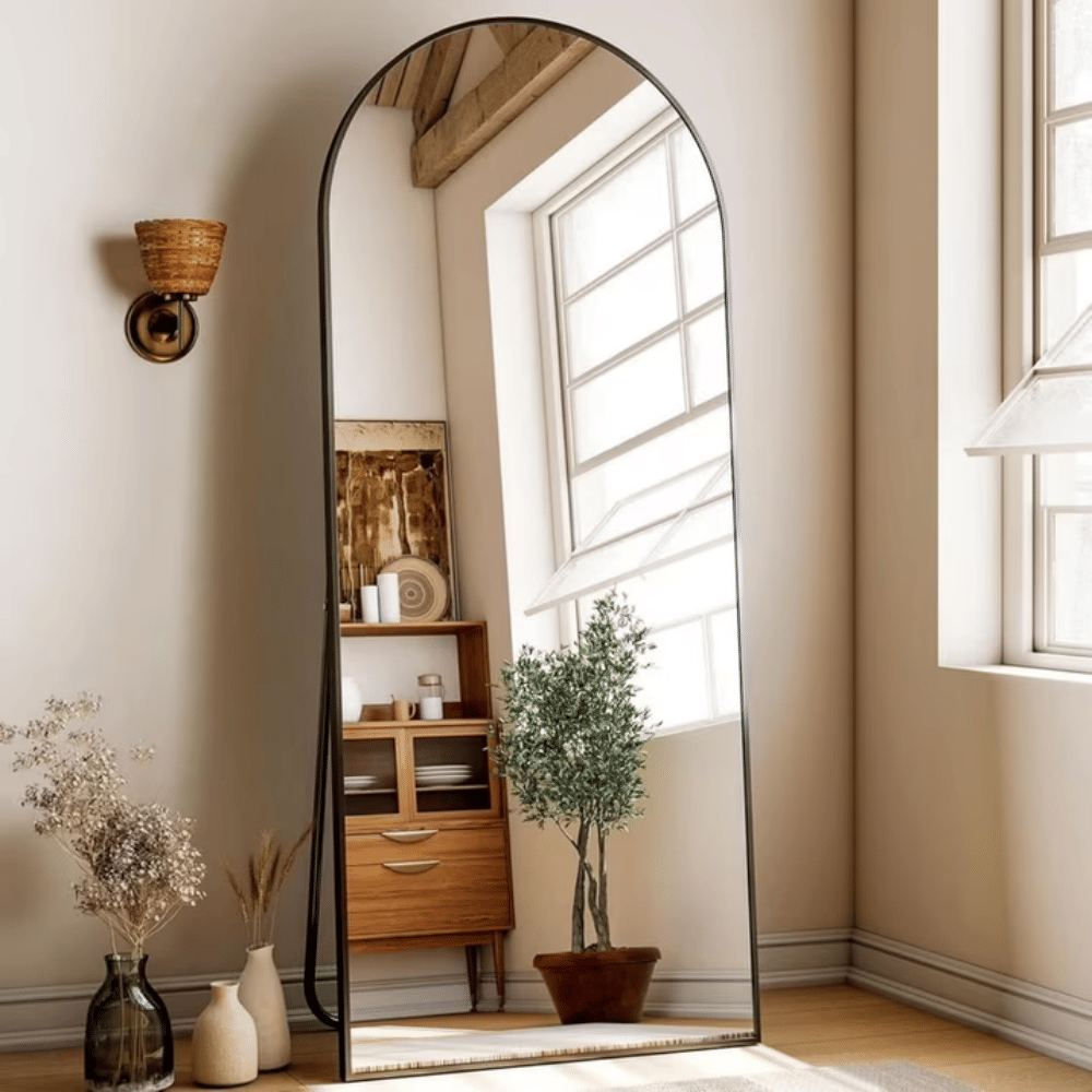 71"x26" Arched Full Length Mirror Freestading Full Body Floor Mirror, Black