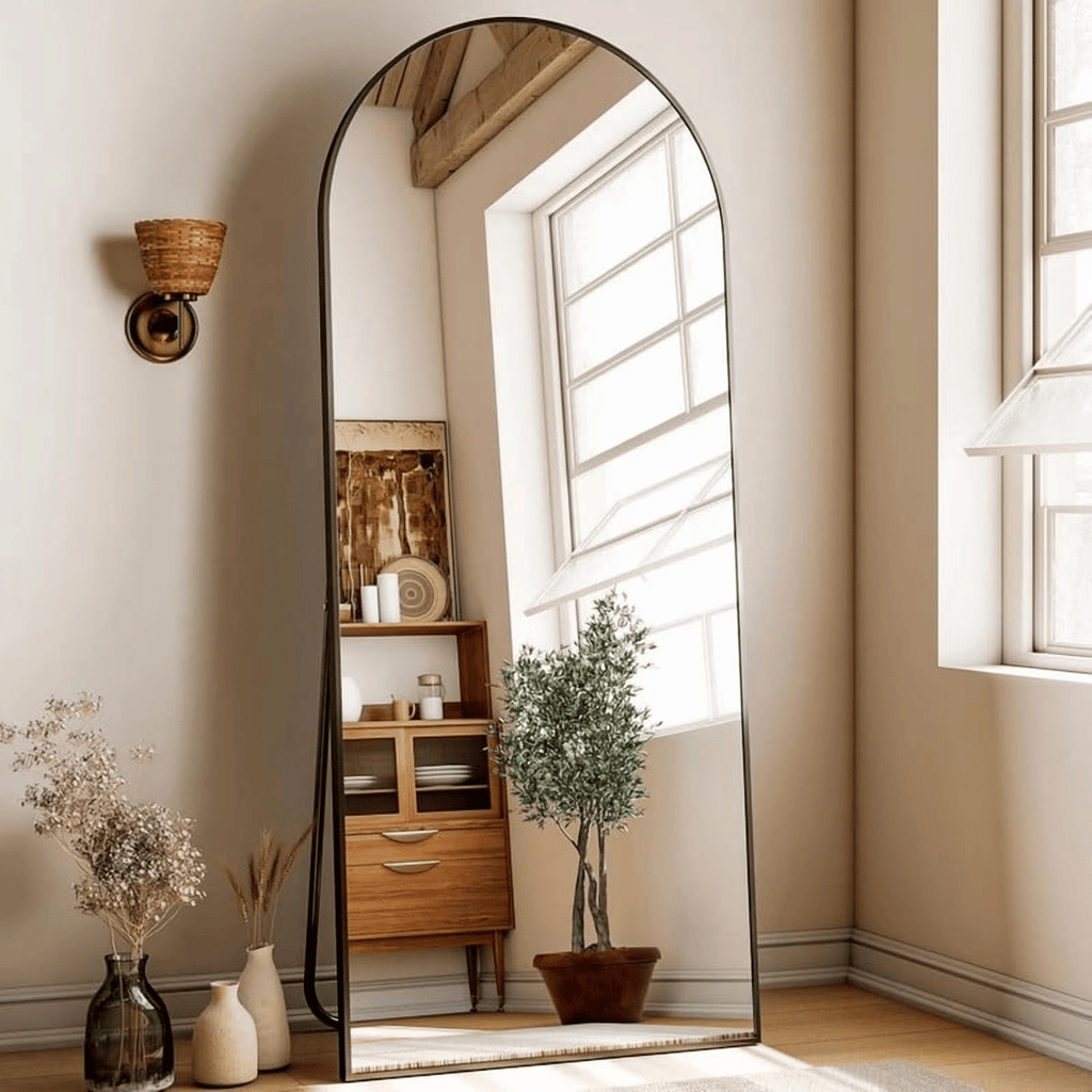 71"x26" Arched Full Length Mirror Freestanding Full Body Floor Mirror, Black