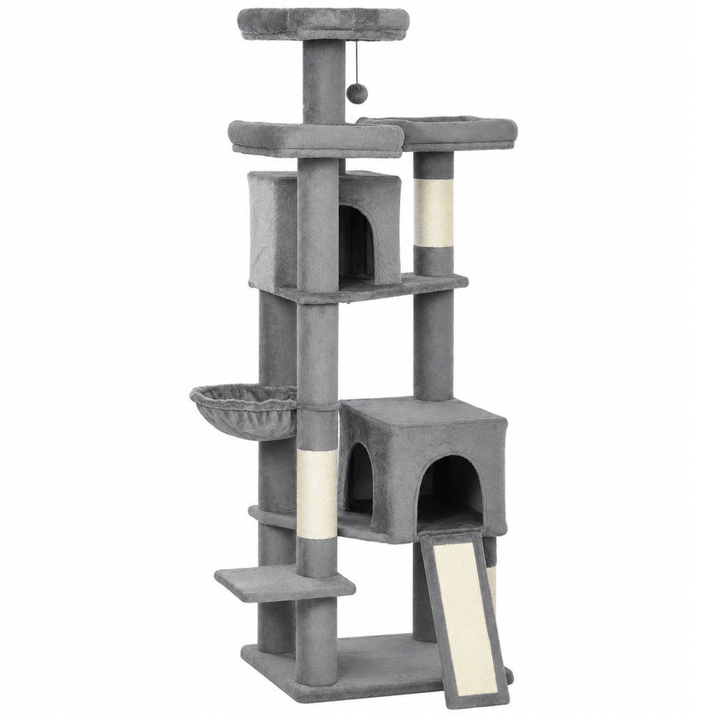 72" Cat Tree, Large Cat Tower with 2 Condos, 3 Padded Beds, Hammock, 3 Scratching Posts and Ladder