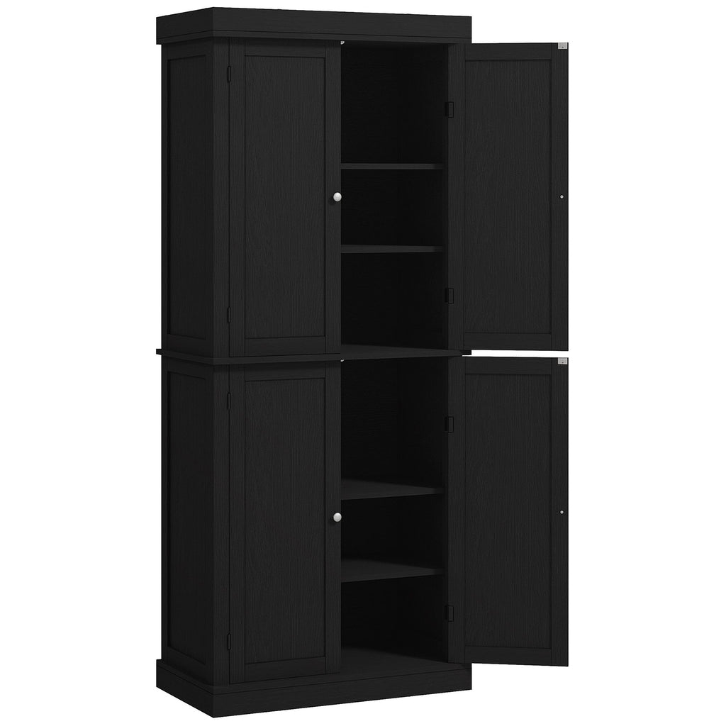 72" Freestanding Kitchen Pantry Cabinet Black with Doors and Shelves Food Storage
