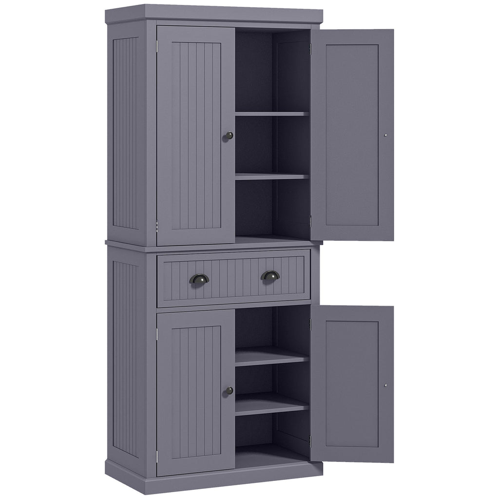 72" Kitchen Pantry Storage Cabinet, Cupboard w/ 4 Doors and 3 Adjustable Shelves, Large Central Drawer, Navy Blue