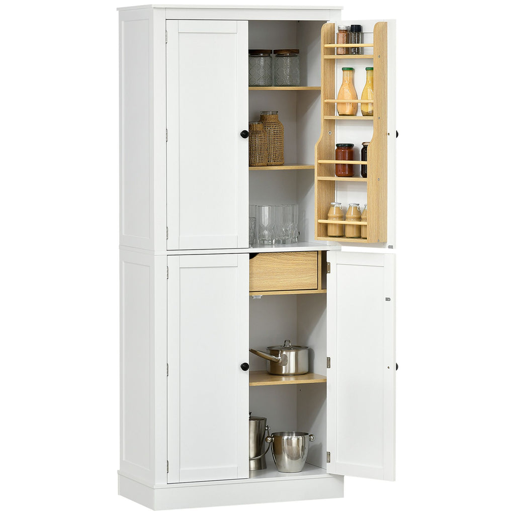72" Kitchen Pantry Storage Cabinet, Modern Tall Kitchen Cabinet with 5-tier Storage Shelving, 8 Spice Racks, Drawer