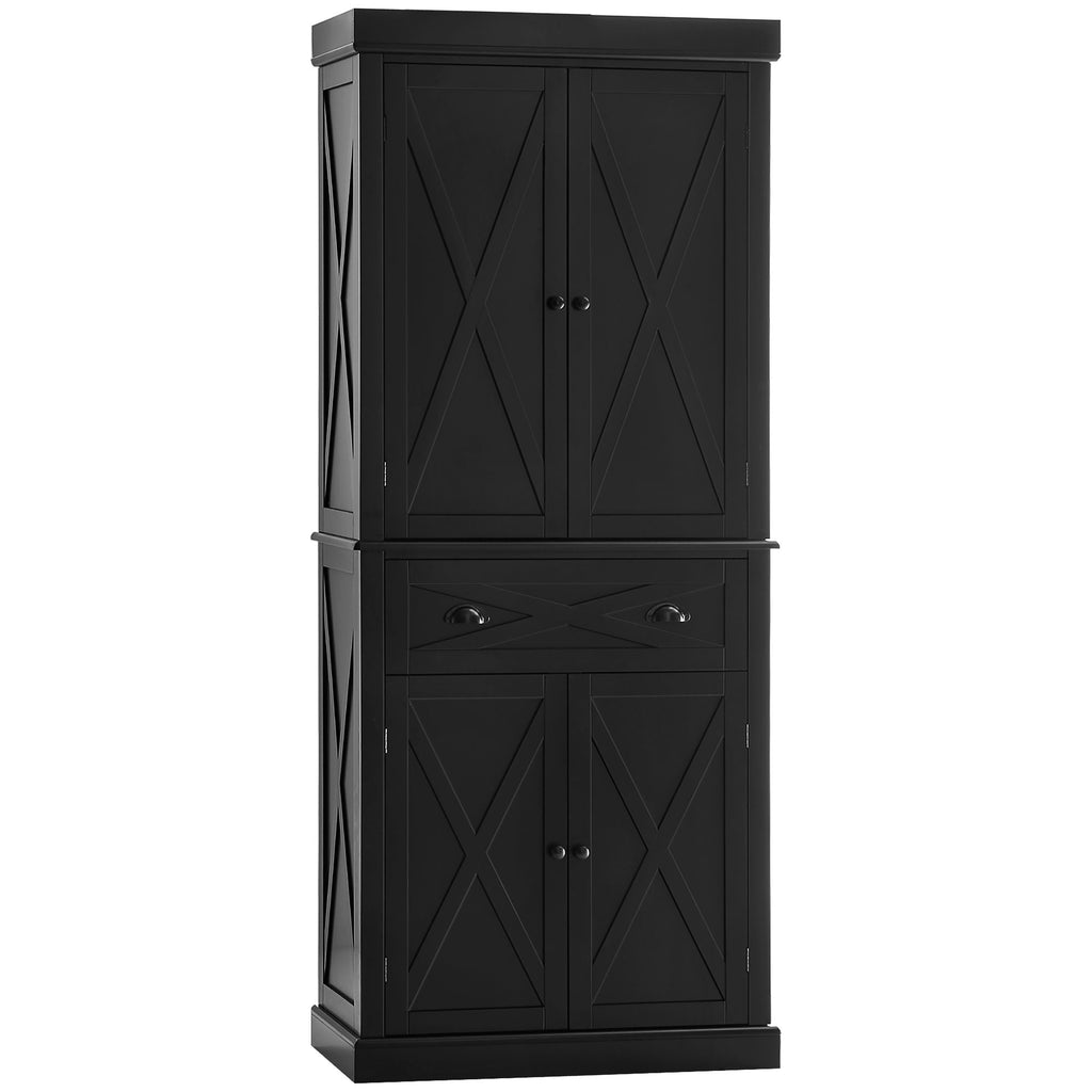 72" Kitchen Pantry Storage Cabinet with 6-Tiers, 1 Drawer and 4 Adjustable Shelves, Black
