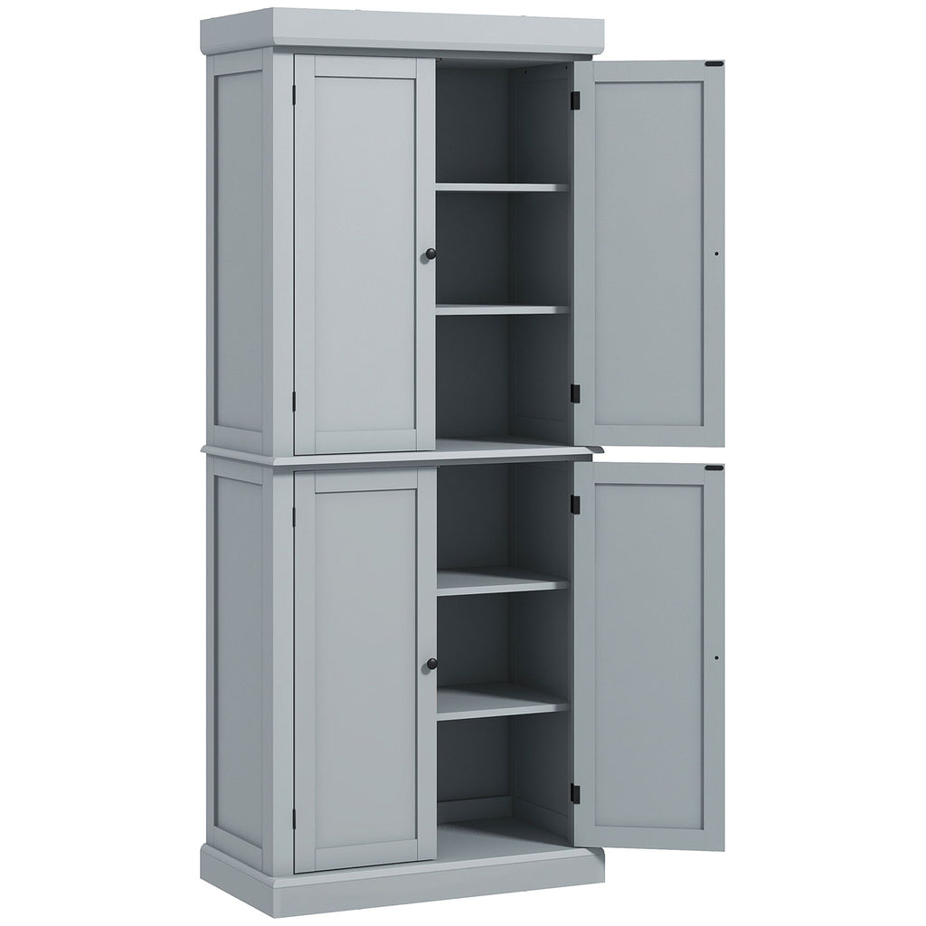 72" Kitchen & Pantry Storage, Freestanding Food Cupboard Cabinet w/ Doors & 6-Tier Shelves, for Kitchen, Laundry, Gray