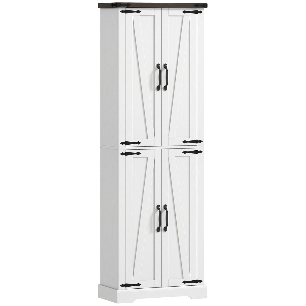 72" Tall Pantry Cabinet, Farmhouse Freestanding Kitchen Storage Cabinet with Adjustable Shelves for Dining Room, White