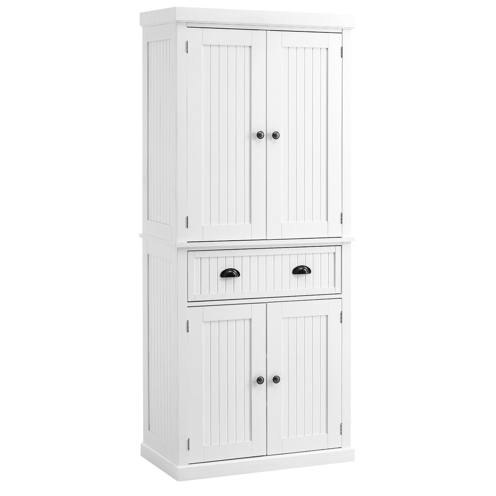 72" Traditional Freestanding Kitchen Pantry Cabinet Cupboard with Doors and 3 Adjustable Shelves, White