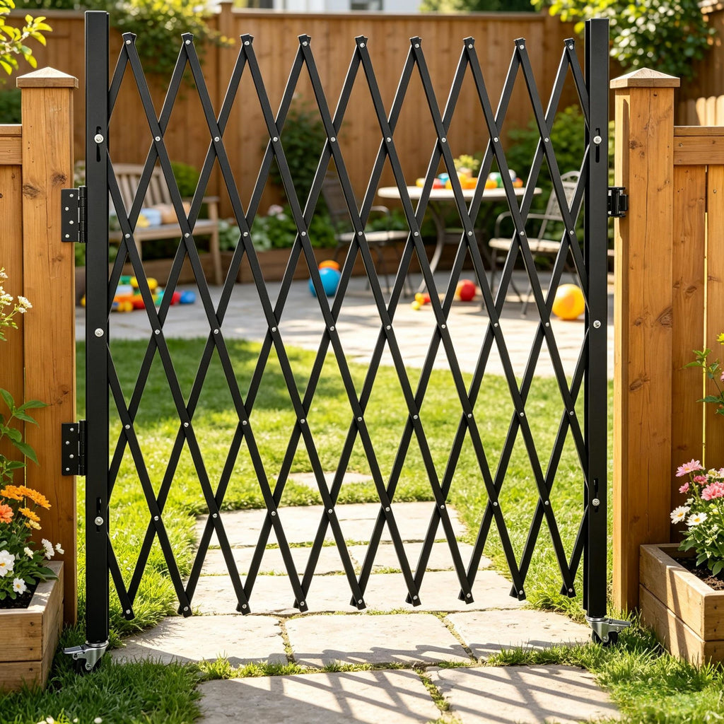 7.25 ft H x 7.8 ft W Single Folding Security Gate, Accordion Gate with 360 Rolling Casters and Padlock, Flexible Expanding Scissor Gate for Entrance Barricade