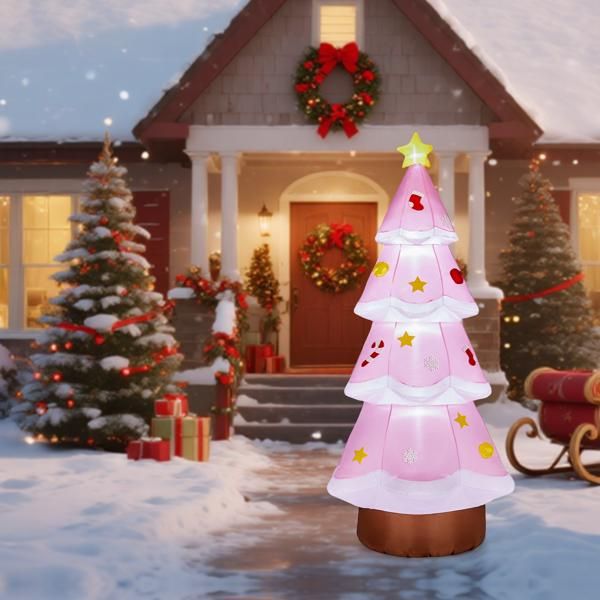 7.2FT Lighted Christmas Inflatable Decoration, Inflatable Pink Christmas Tree, Funny Blow Up Yard Decorations with Built-in LED Lights for Holiday Party Front Yard Lawn Garden Decor