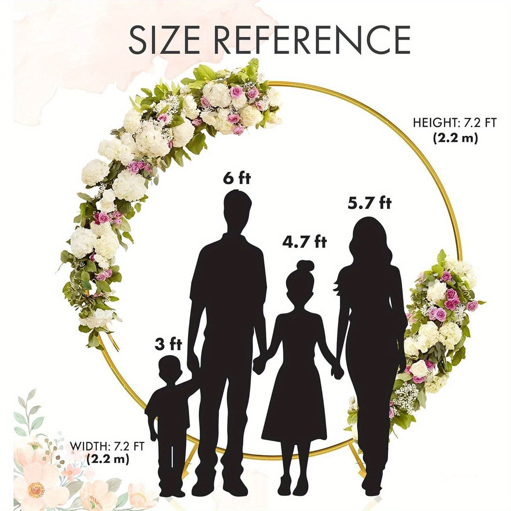7.2ft Round Backdrop Stand, Stable Balloon Arch Stand, Metal Wedding Arch Backdrop Stand, Circle Backdrop Stand Frame for Wedding, Birthday Party, Shower Decoration,Gold