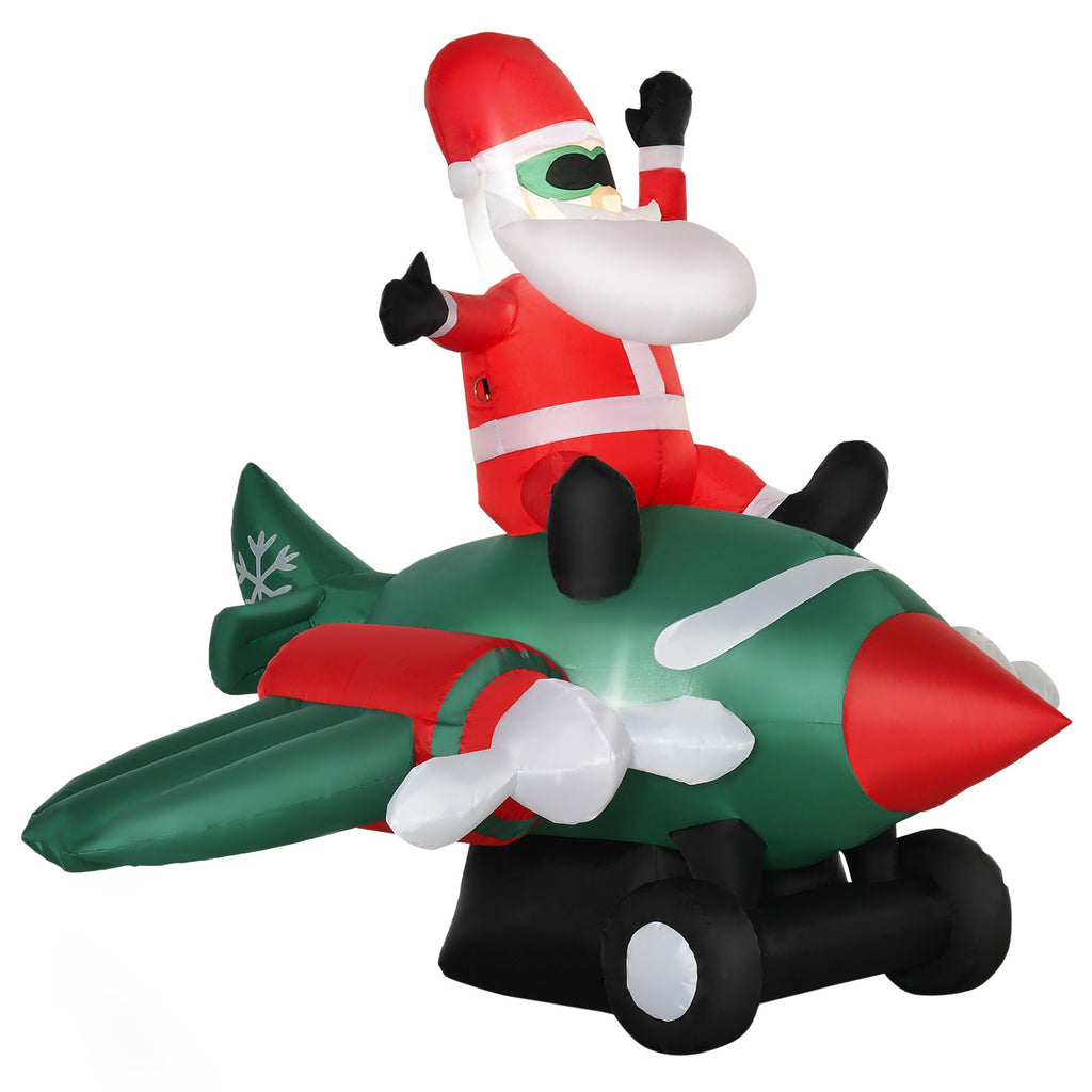 7.3 ft Long Christmas Inflatable Outdoor Decorations Santa Claus Flying A Plane with LED Lights, Xmas Blow Up w/ Auto Set-Up for Front Yard