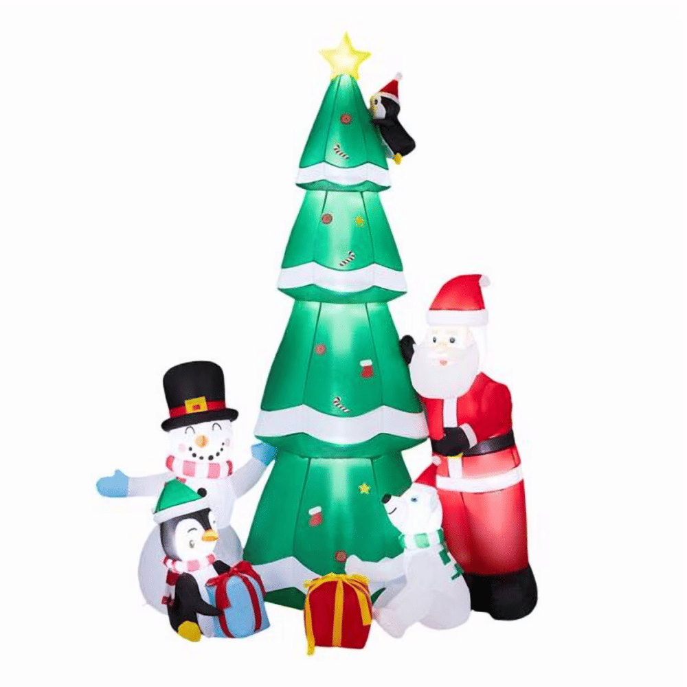 7.4 ft Christmas Inflatable Tree with Santa, Snowman, Penguin, Gifts and 9 Built-in LEDs, Multicolor