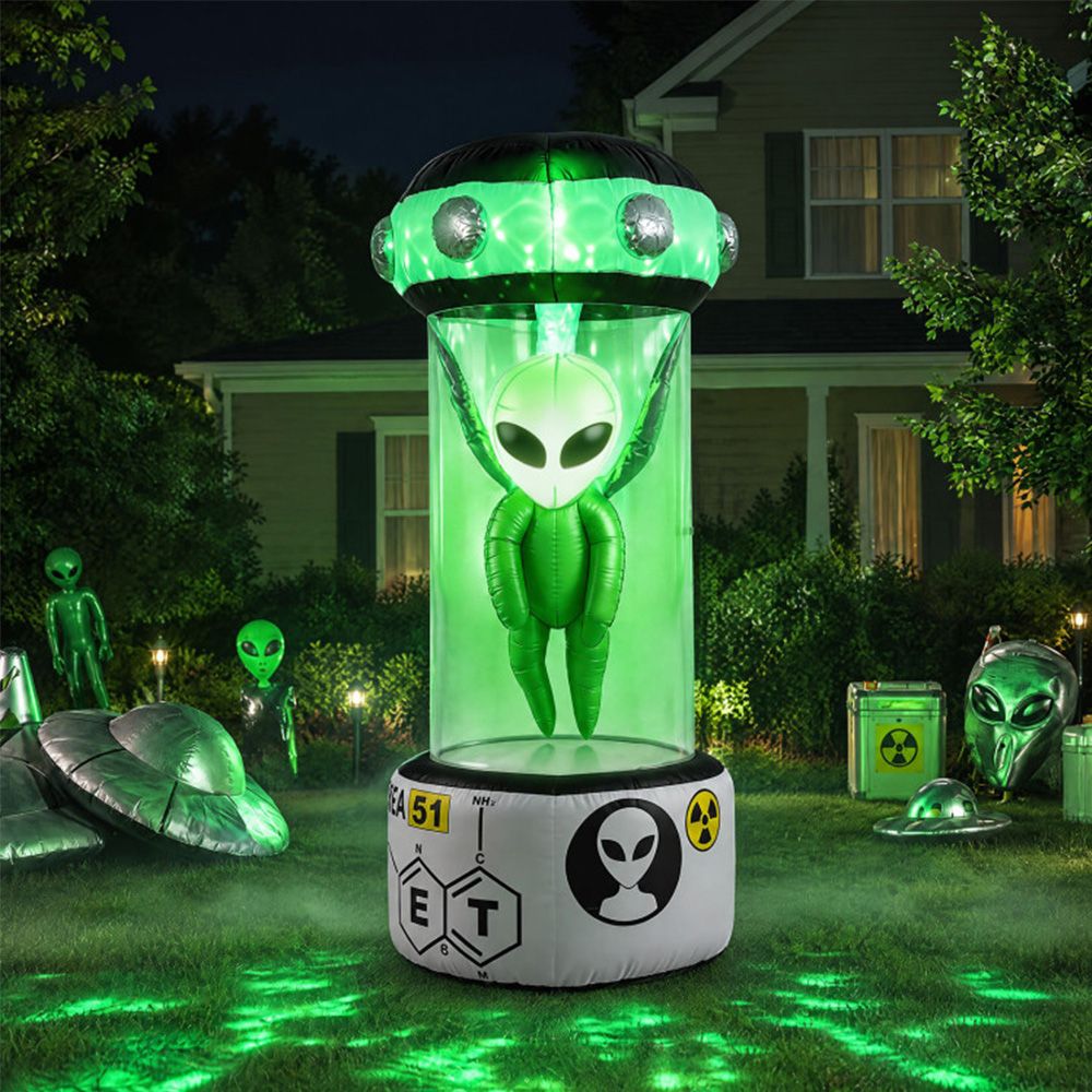7.4 FT Halloween Inflatable Alien with Rotating Flashing Green Lights