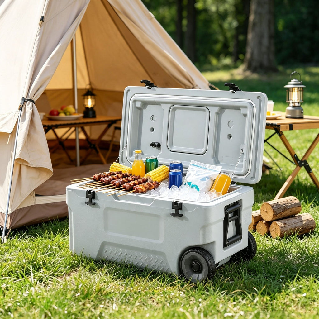 74 QT Portable Wheeled Cooler, Cup Holder & Sturdy Handles, for Family Picnics & Long Trips