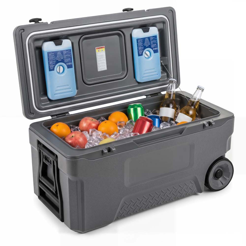 74 Quart Portable Rolling Cooler with Fish Ruler for Outdoor