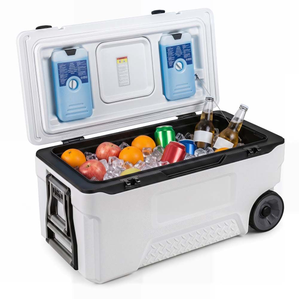 74 Quart Portable Rolling Cooler with Fish Ruler for Outdoor