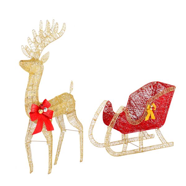 74*20*120cm 30.00V 3.60W Golden Elk Deer Sled Iron Frame Cotton Thread Green Onion Powder Courtyard Elk Decoration