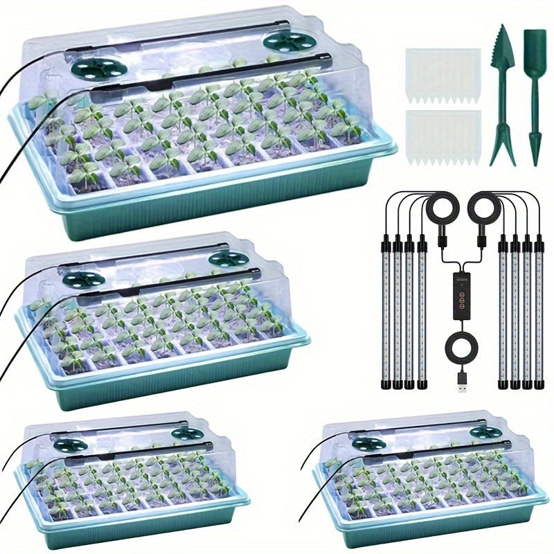 Full Spectrum Grow Light Kit with 160 Seed Trays, Humidity Vents, and Garden Tools for Home Gardening