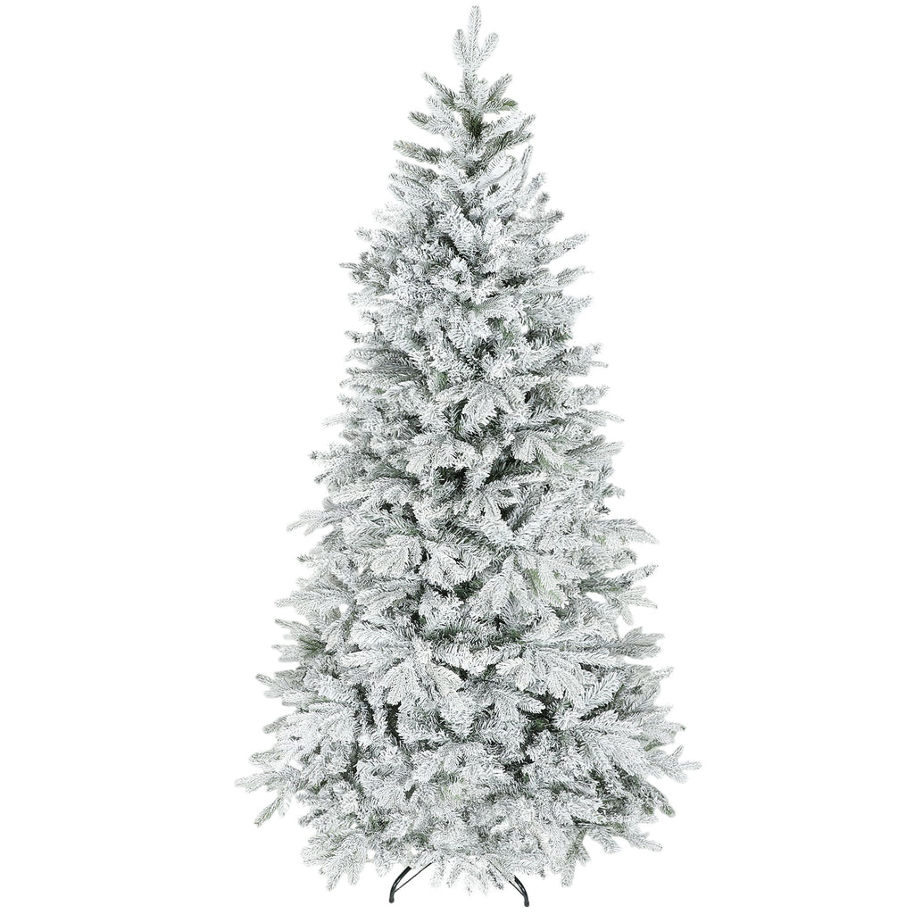 7.5 ft Artificial Frosted Christmas Tree with Realistic Branches, Wide Full Spruce, Hinged Xmas Tree, Easy Assembly