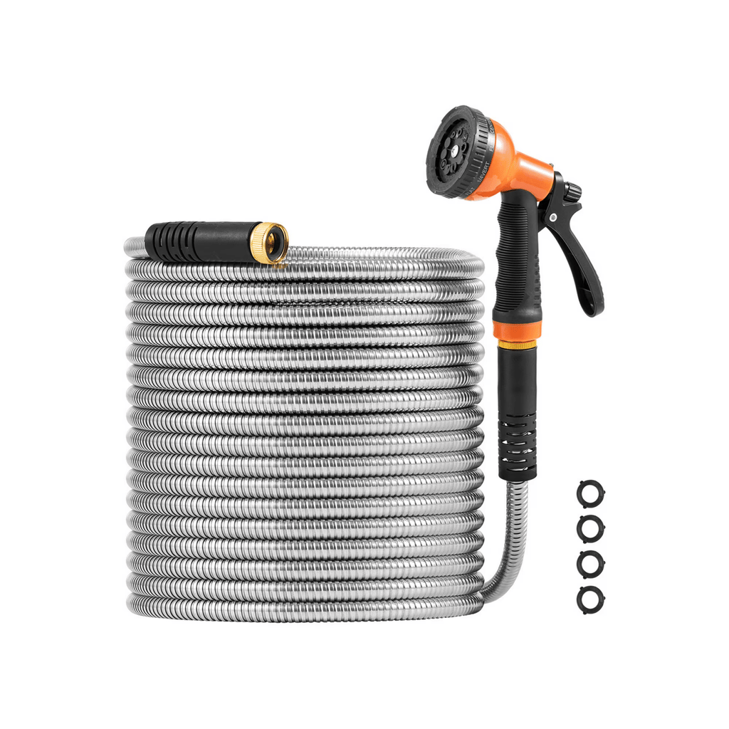 75 ft MetalGardenHose, Durable Stainless Steel Water Hose with 10-Function Spray Nozzle, Flexible & No-Kink, Lightweight Outdoor Water PipeforOutdoor, Yard