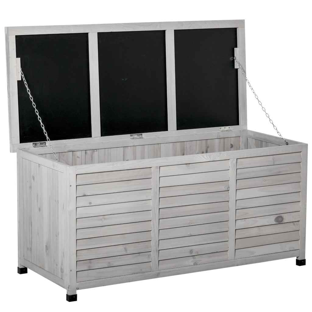 75 Gallon Deck Storage Box Wooden Outdoor Furniture Aerating Gap Weather-Resistant Gray