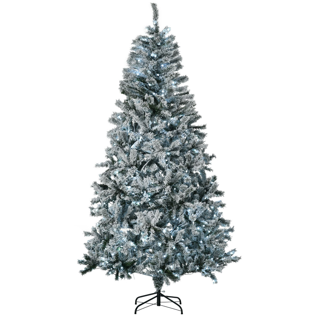 75 Prelit Artificial Flocked Christmas Tree Snow Frosted Branches Cold White LED Lights Auto Open Green