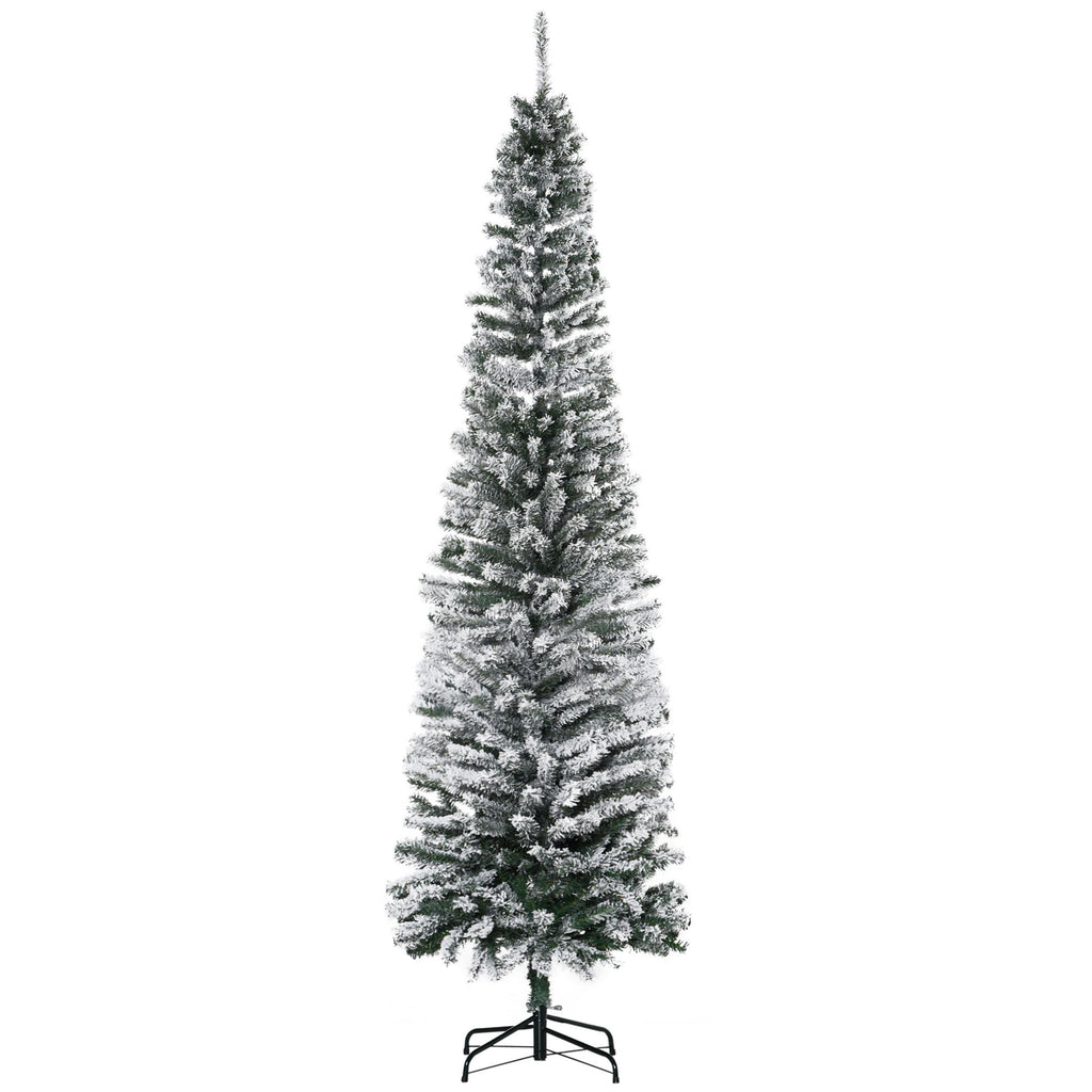7.5' Tall Unlit Snow-Flocked Slim Artificial Christmas Tree with Realistic Branches and 738 Tips