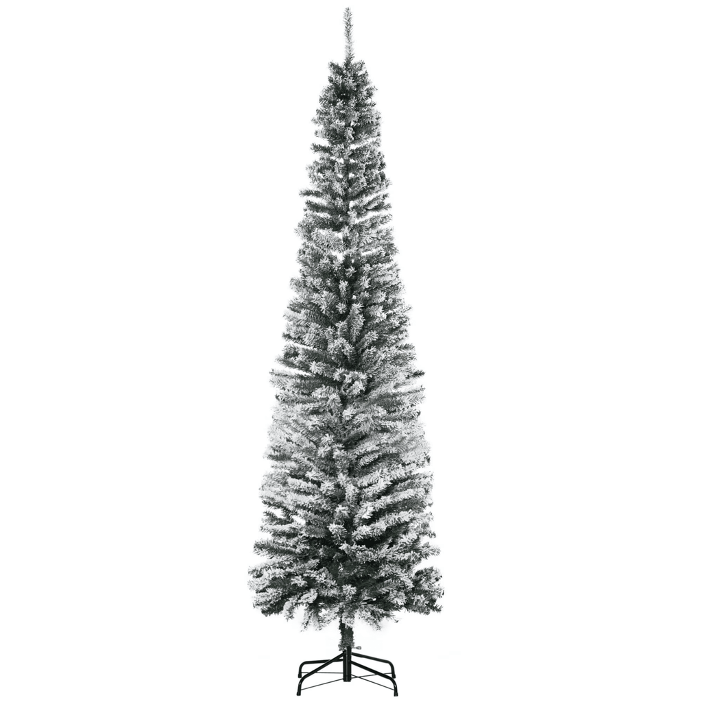 7.5' Tall Unlit Snow-Flocked Slim Artificial Christmas Tree with Realistic Branches and 738 Tips