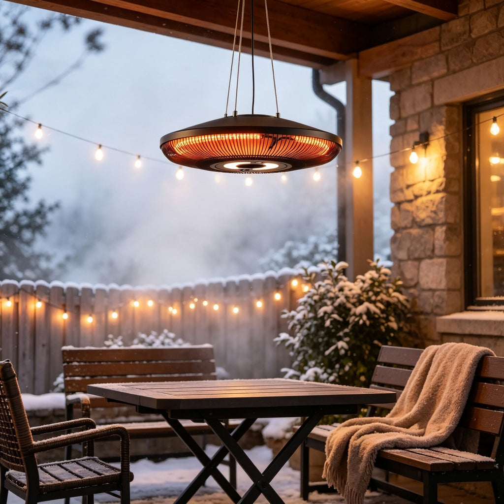 750W 1500W Dual Power Hanging Patio Heater with LED Black