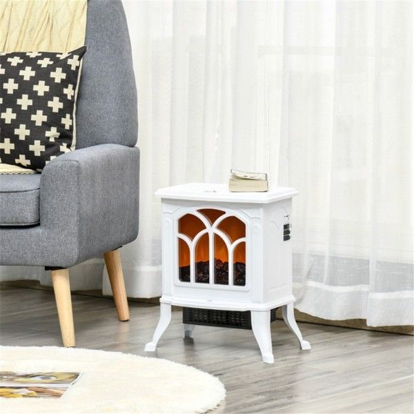 750W/1500W 17 inch Electric Fireplace Heater-White