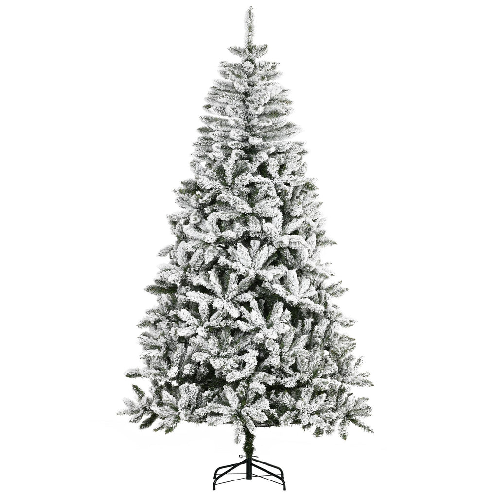 7.5ft Artificial Christmas Tree Flocked with 1300 Branches Detachable Base Green White
