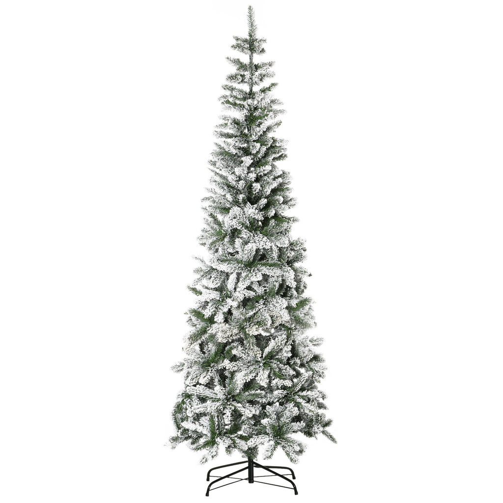 7.5ft Flocked Pencil Tree, Pop Up Xmas Pencil Tree, Holiday Home Indoor Decoration for Party with Automatic Open, Green