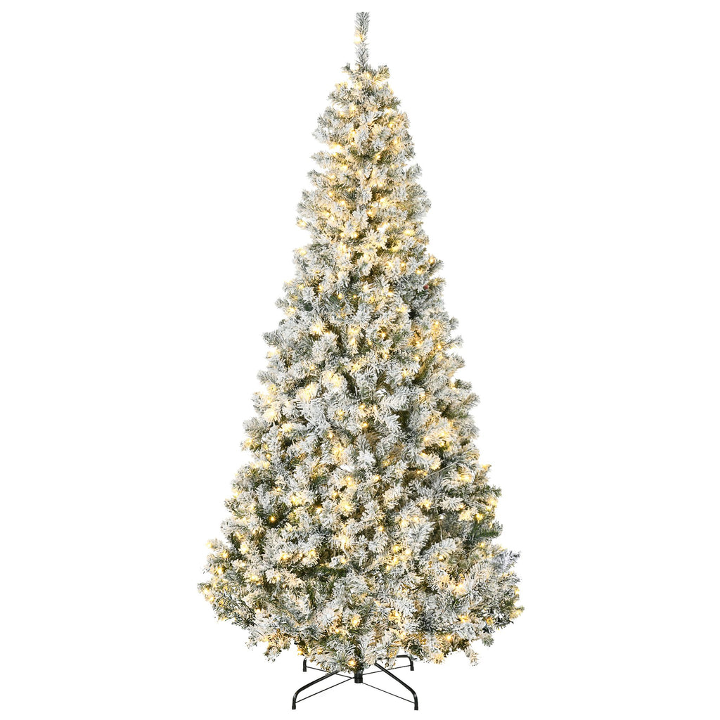 7.5ft Flocked Pre-Lit Christmas Tree with Snow Frosted Branches Warm White LED Lights Auto-Setup Feature