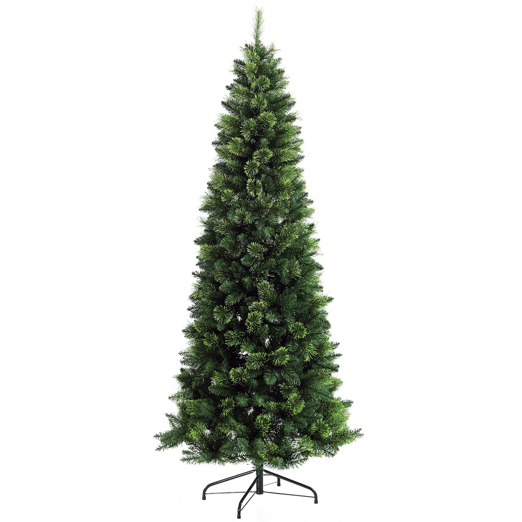 7.5ft Green Pencil Christmas Tree Artificial with Easy Assembly Steel Base for Holiday Decor
