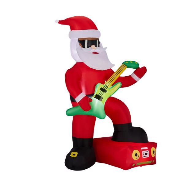 7.5FT Lighted Christmas Inflatable Decoration, Inflatable Black Santa Playing Electric Guitar, Funny Blow Up Yard Decorations with Built-in LED Lights for Holiday Party Front Yard Lawn Garden Decor