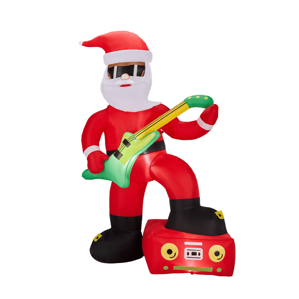 7.5FT Lighted Christmas Inflatable Decoration, Inflatable Black Santa Playing Electric Guitar, Funny Blow Up Yard Decorations with Built-in LED Lights for Holiday Party Front Yard Lawn Garden Decor