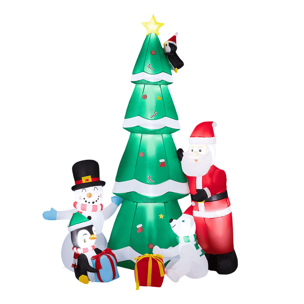 7.5FT Lighted Christmas Inflatable Decoration, Inflatable Christmas Tree with Santa and Snowman, Funny Blow Up Yard Decorations with Built-in LED Lights for Holiday Party Front Yard Lawn Garden Decor