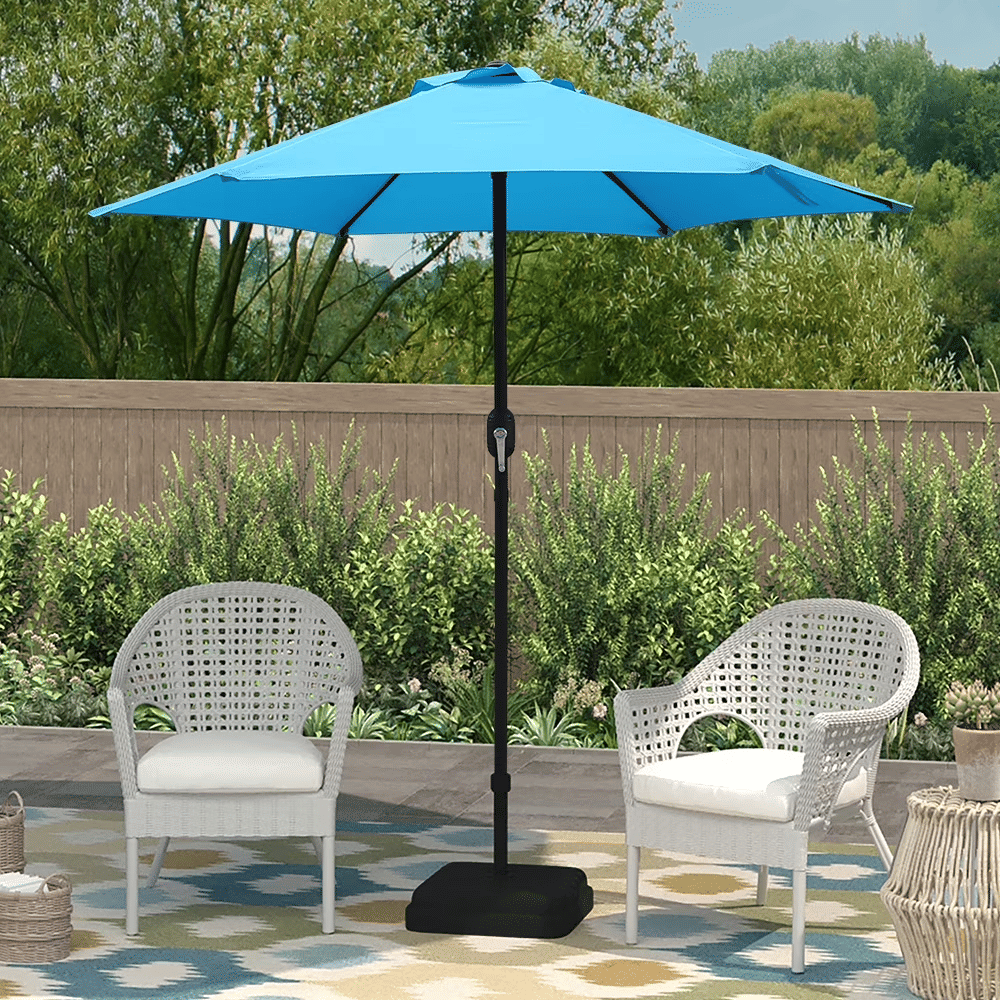 7.5ft Patio Umbrella with Crank Handle, Outdoor Market Umbrella with 6 Sturdy Umbrella Ribs WaterproofforGarden, Deck,Backyard, Pool, Aqua