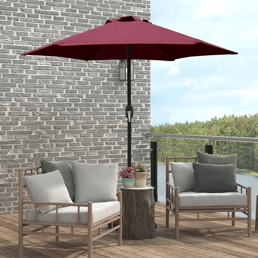 7.5ft Patio Umbrella with Crank Handle, Outdoor Market Umbrella with 6 Sturdy Umbrella Ribs WaterproofforGarden, Deck,Backyard, Pool, Burgundy
