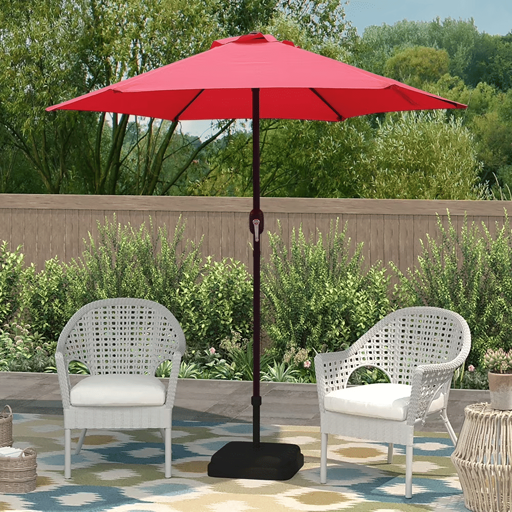 7.5ft Patio Umbrella with Crank Handle, Outdoor Market Umbrella with 6 Sturdy Umbrella Ribs WaterproofforGarden, Deck,Backyard, Pool, Red