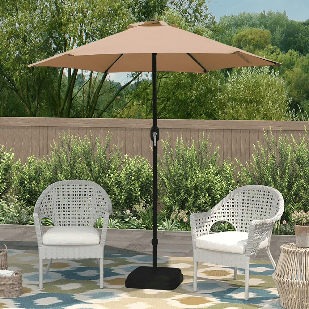 7.5ft Patio Umbrella with Crank Handle, Outdoor Market Umbrella with 6 Sturdy Umbrella Ribs WaterproofforGarden, Deck,Backyard, Pool, Tan