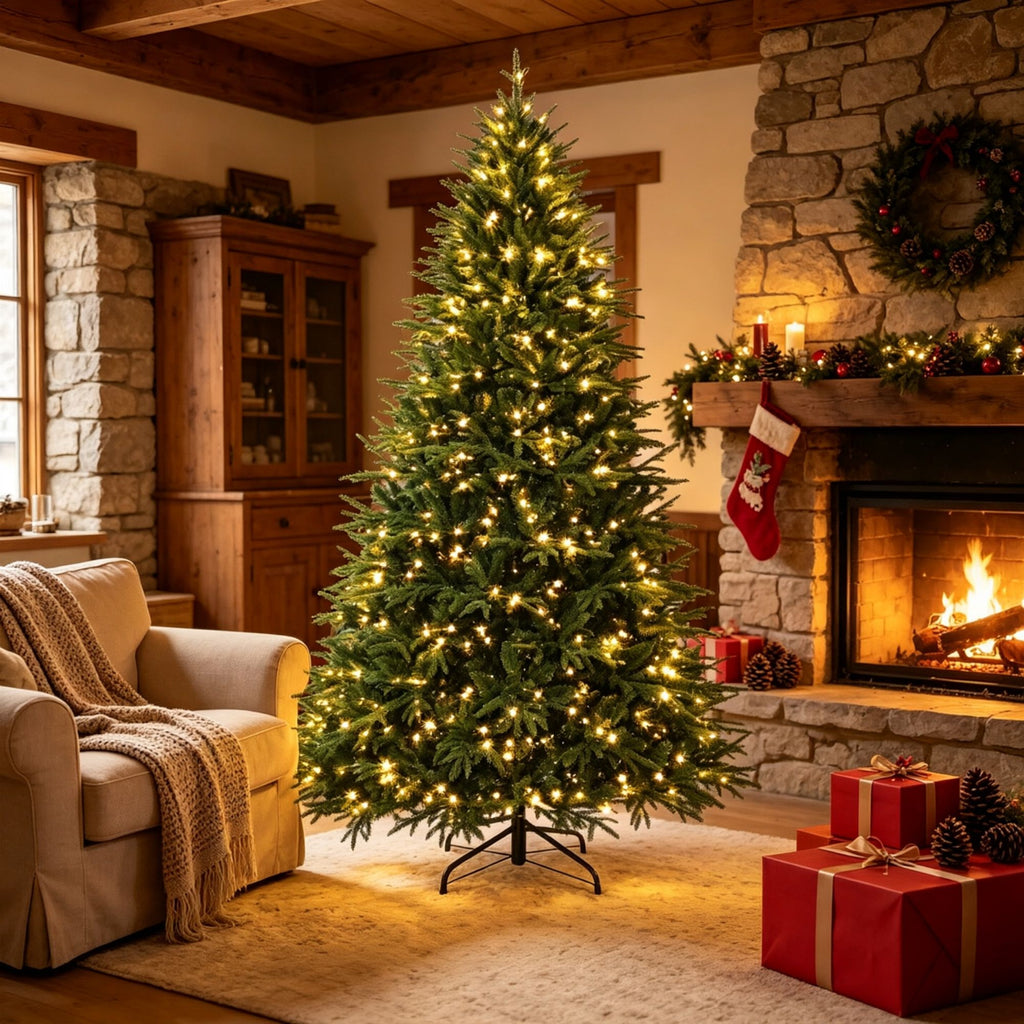 7.5ft Pre-lit Classic Artificial Christmas Tree 3719 Branch Tips 1000 Warm White LEDs