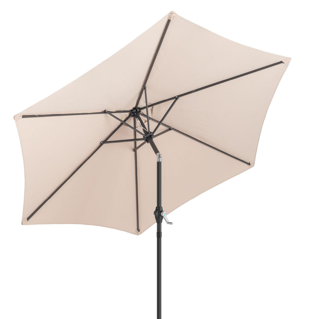 7.5FT Round Outdoor Patio Umbrella with Tilt Adjustment, Crank Lift System, 6 Iron Ribs & Iron Pole, Waterproof UV Protected Polyester Canopy, Khaki