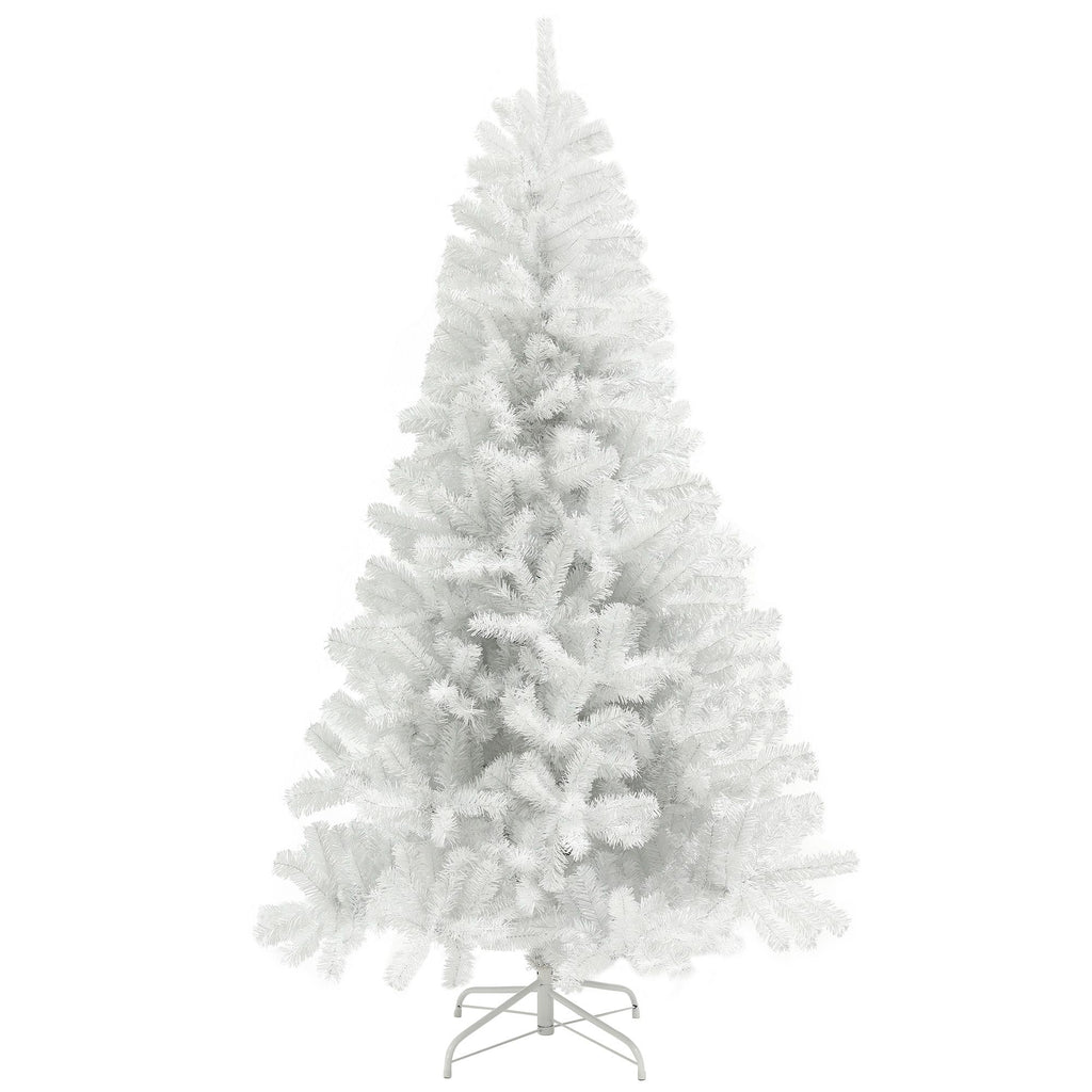 7.5FT White Fake Christmas Tree, Unlighted Christmas Trees w/ 1346 Branch Tips, Auto Open & Steel Base, Perfect for Home, Holiday