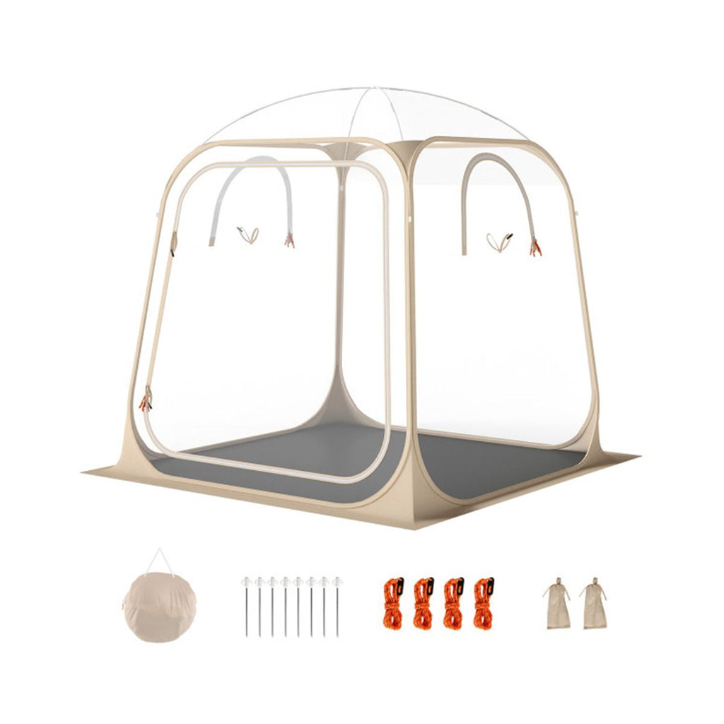 7×7FT Clear Pop Up Sports Tent, Waterproof Windproof PVC Tent for 2-4 People, Transparent Outdoor Pod for Camping Sports