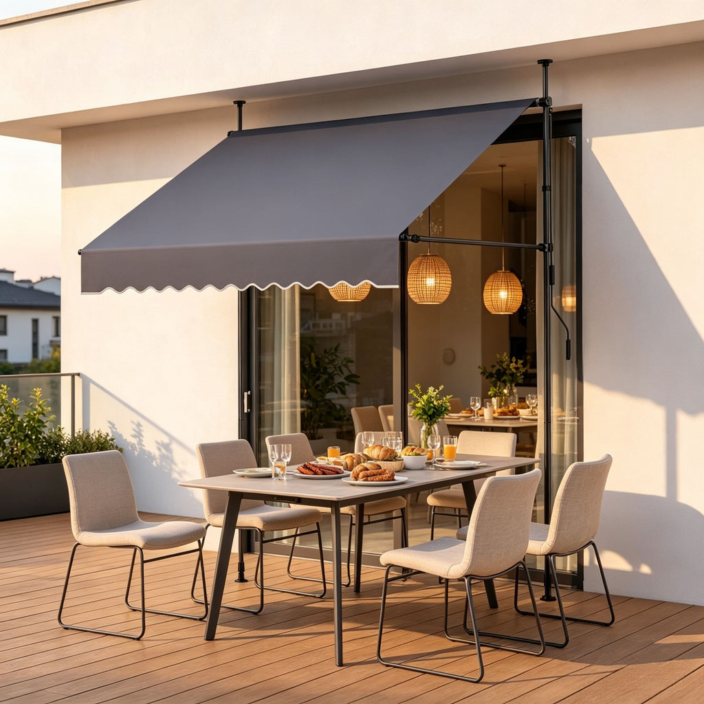 78" Manual Retractable Patio Awning, Height Adjustable Sunshade Canopy with Crank Handle for Backyard & Balcony