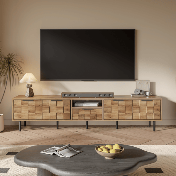 78" TV Stand for 85 75 65 Inch TV, TV Consoles for Living Room, Entertainment Center Wood TV Media with Storage